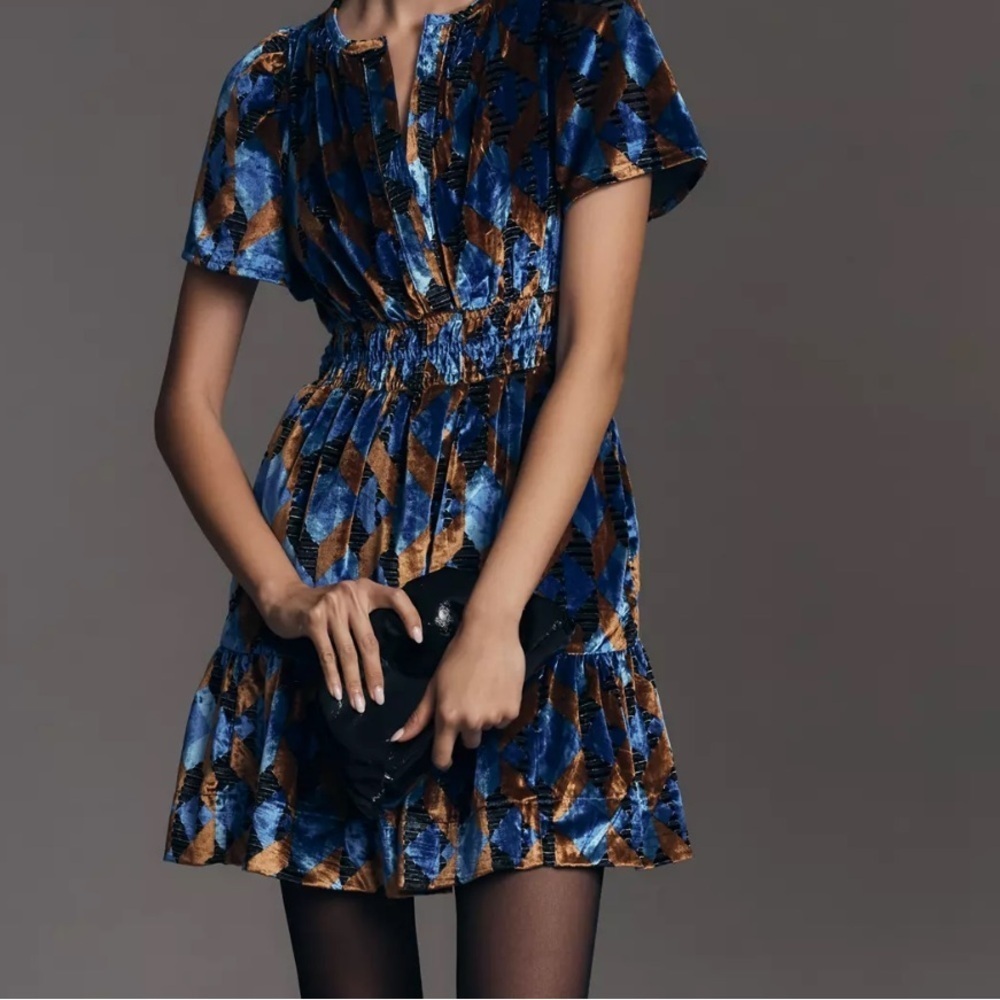 Anthropologie the Somerset Mini velvet Dress Boho dress short sleeve dress - Picture 5 of 8